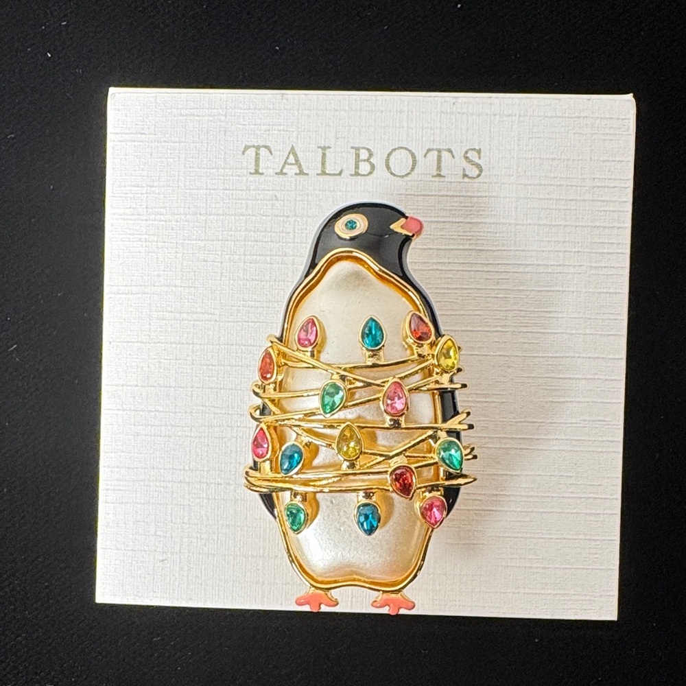 TALBOTS 4 Piece Jewelry Bundle Holiday Penguin Brooch 2 Bracelets Silver Hoops‎ - Picture 2 of 16
